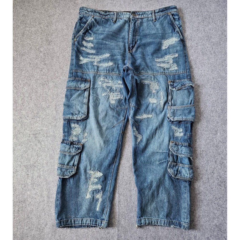 Jordan Craig Brian Legacy Edition Distressed Cargo Jeans Mens 40x32 Blue J81187